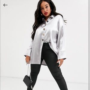 Curve oversized buttoned shimmer fabric shirt